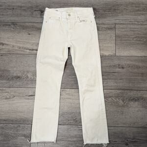 MOTHER Jeans Size 26 the mid rise dazzler ankle fray Cream Puffs white spring